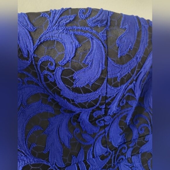 BRIAN BAILEY | Jacquard gown dress strapless hi-lo lace royal blue black sz 12 - Picture 4 of 8